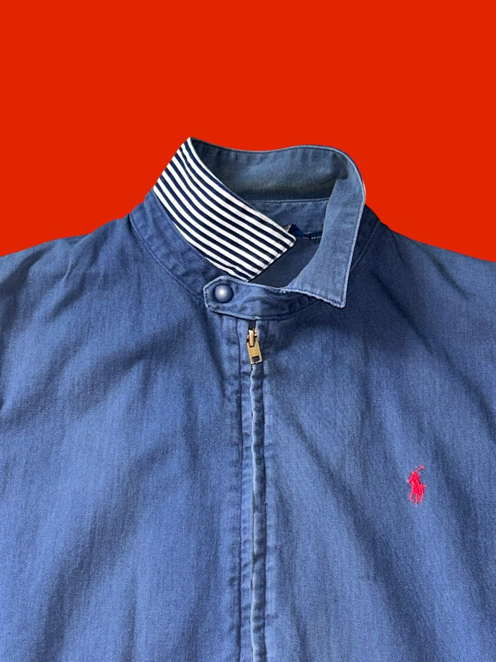 Vintage Polo Ralph Lauren Mens Medium Bomber Jacket Full Zip Navy Blue Red Pony
